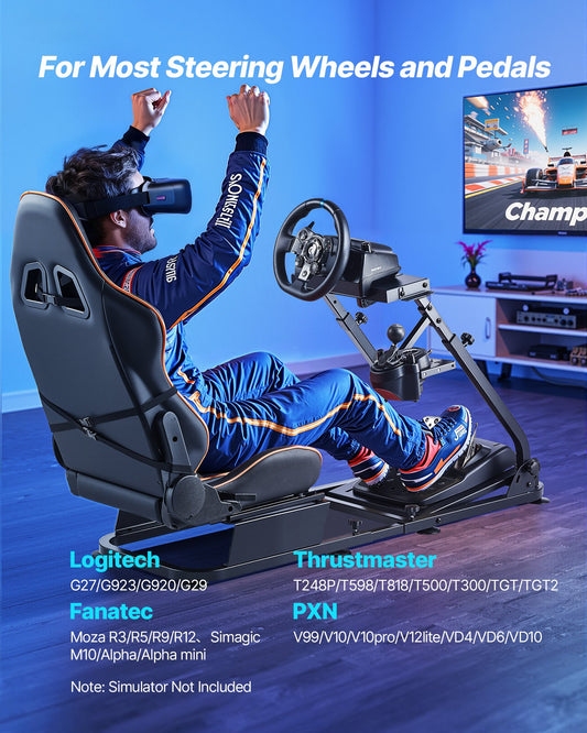 Racing Wheel Stand, Heavy-Duty Simulator Cockpit Steering Stand with Dual-Rail Dual-Arm, Fit Logitech G25,G27,G29,G920,G923, Thrustmaster T300RS,TX F458,T500RS,T3PA-PRO (F1/GT) and CSR Pedals