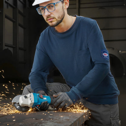 FR Shirts, Flame Resistant Long Sleeve Clothing Lightweight 7 oz Breathable Cotton, Men's Fire Retardant Work Shirt with Pre-shrink Treatment & Pocket, for Welders,Electricians,Navy Blue L