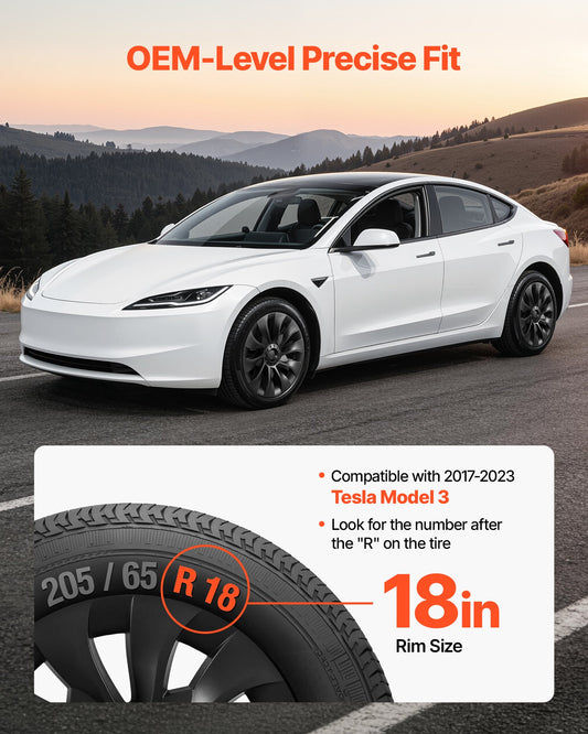 Hubcaps Wheel Covers for 2017-2023 Tesla Model 3, 18 Inch Set of 4 Wheel Rim Cover Hubcaps OEM Style Replacement, R18 Size Snap On Car Hub Caps, Premium 10-Spoke ABS Tire Rim Caps, Matte Black