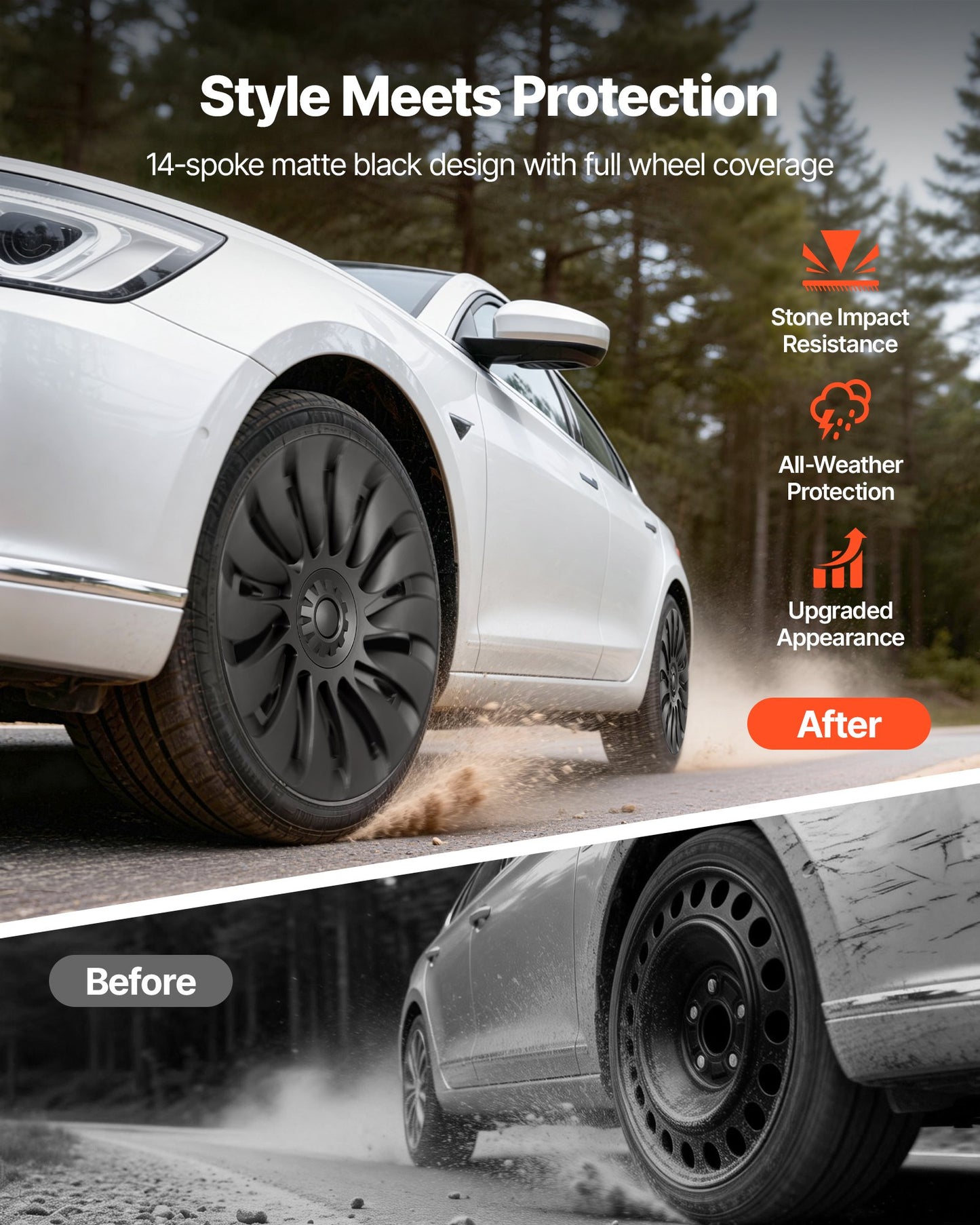 Hubcaps Wheel Covers for 2021-2024 Tesla Model Y, 19 Inch Set of 4 Wheel Rim Cover Hubcaps OEM Style Replacement, R19 Size Snap On Car Hub Caps, Premium 14-Spoke ABS Tire Rim Caps, Matte Black