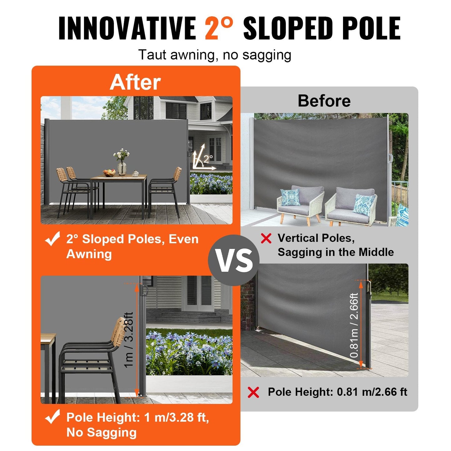 Retractable Aluminum Privacy Screen, 160x300m, Gray, Polyester, UV Protection