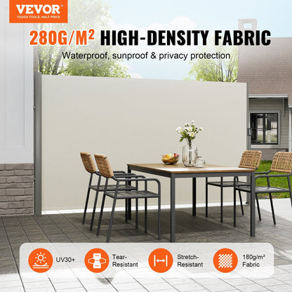 Retractable 1.6x3m Privacy Screen, Aluminum Frame, 280g Polyester, Creamy-White