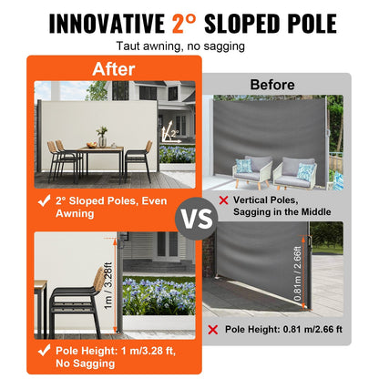 Retractable 1.6x3m Privacy Screen, Aluminum Frame, 280g Polyester, Creamy-White