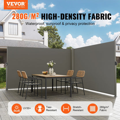 Retractable Privacy Screen Awning, 1.6x6m, Aluminum Frame, 280g Polyester, Gray