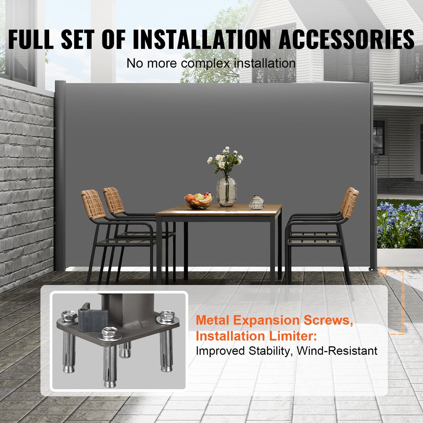 VEVOR Retractable Side Awning, 180X300cm Aluminum Outdoor Privacy Screen, 280g Polyester