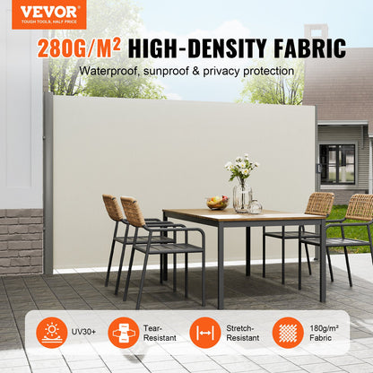 VEVOR Retractable Side Awning,180X300cm  Aluminum Outdoor Privacy Screen, 280g Polyester