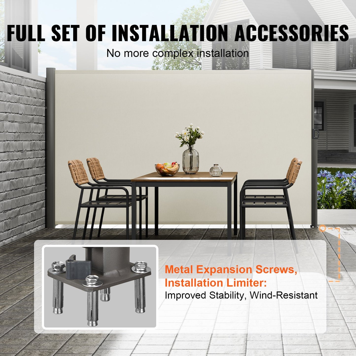 VEVOR Retractable Side Awning,180X300cm  Aluminum Outdoor Privacy Screen, 280g Polyester