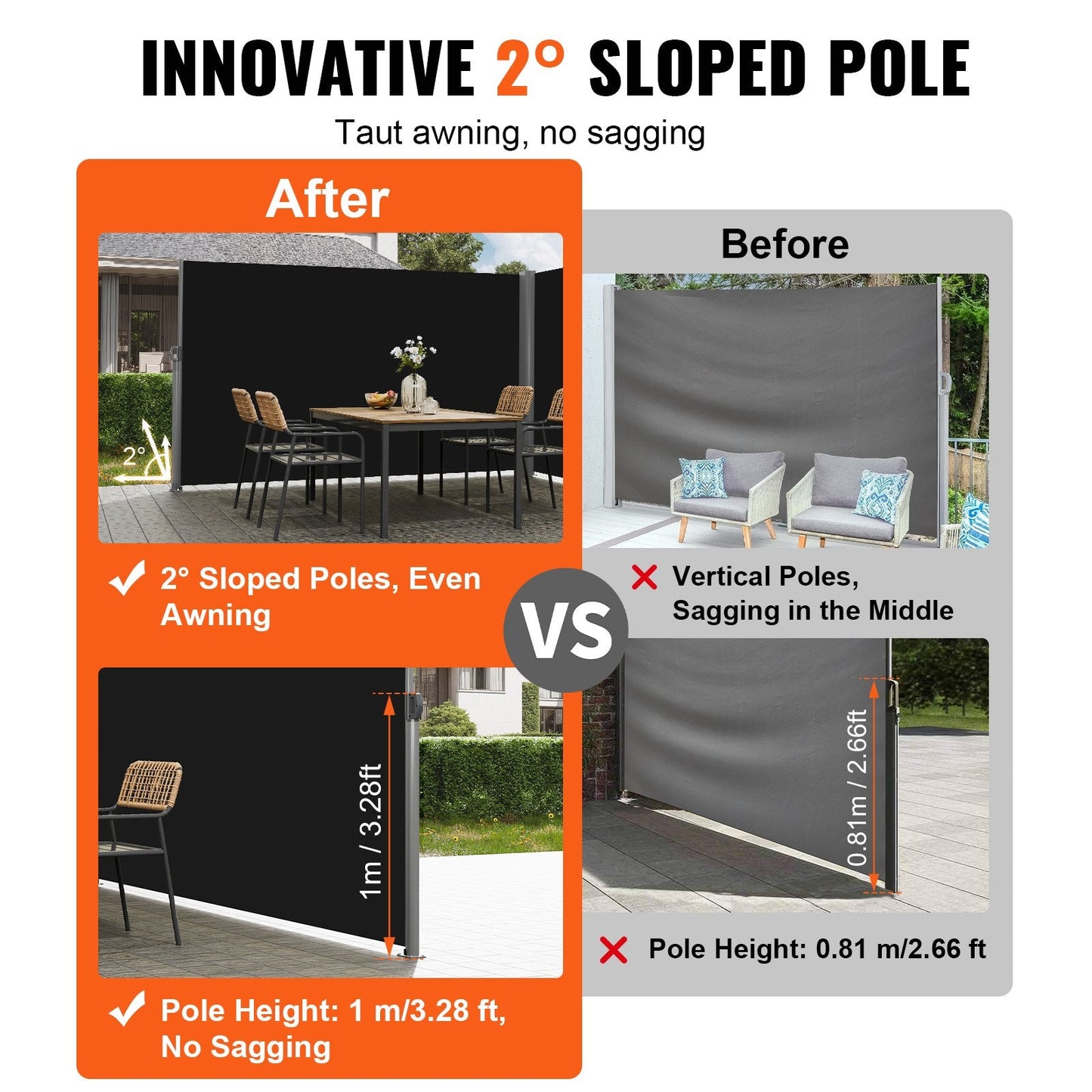 Retractable Privacy Screen: 1.8x6m Aluminum, UV-Resistant, Waterproof, Black