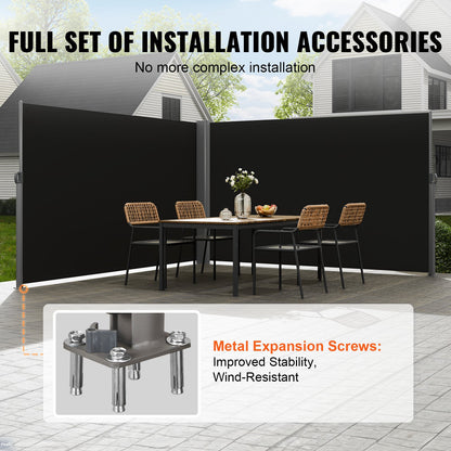 VEVOR Retractable Side Awning, 180X600cm Aluminum Outdoor Privacy Screen, 280g Polyester