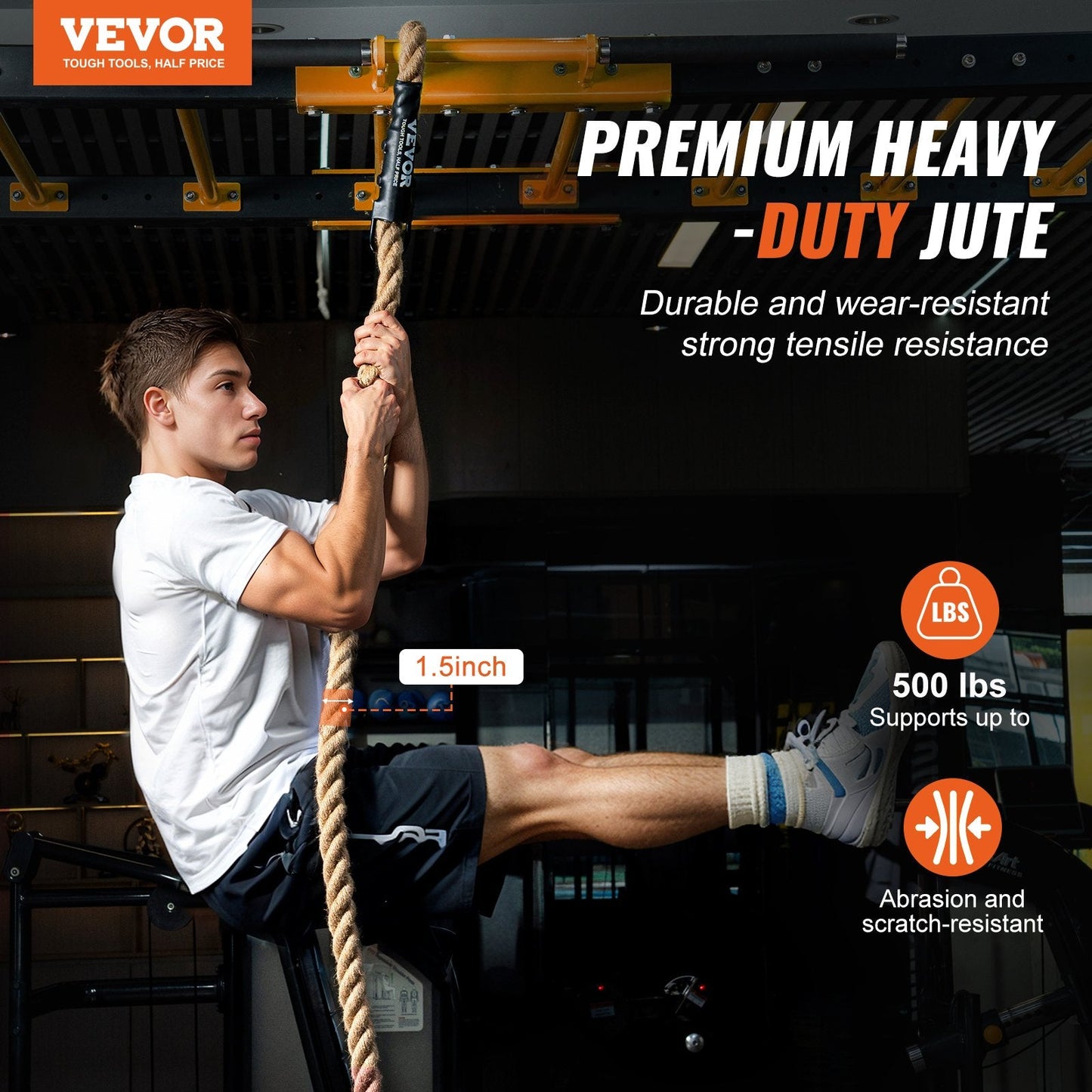 3.05m Heavy-Duty Jute Gym Climbing Rope - 227kg Capacity for Strength Training