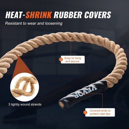 3.05m Heavy-Duty Jute Gym Climbing Rope - 227kg Capacity for Strength Training
