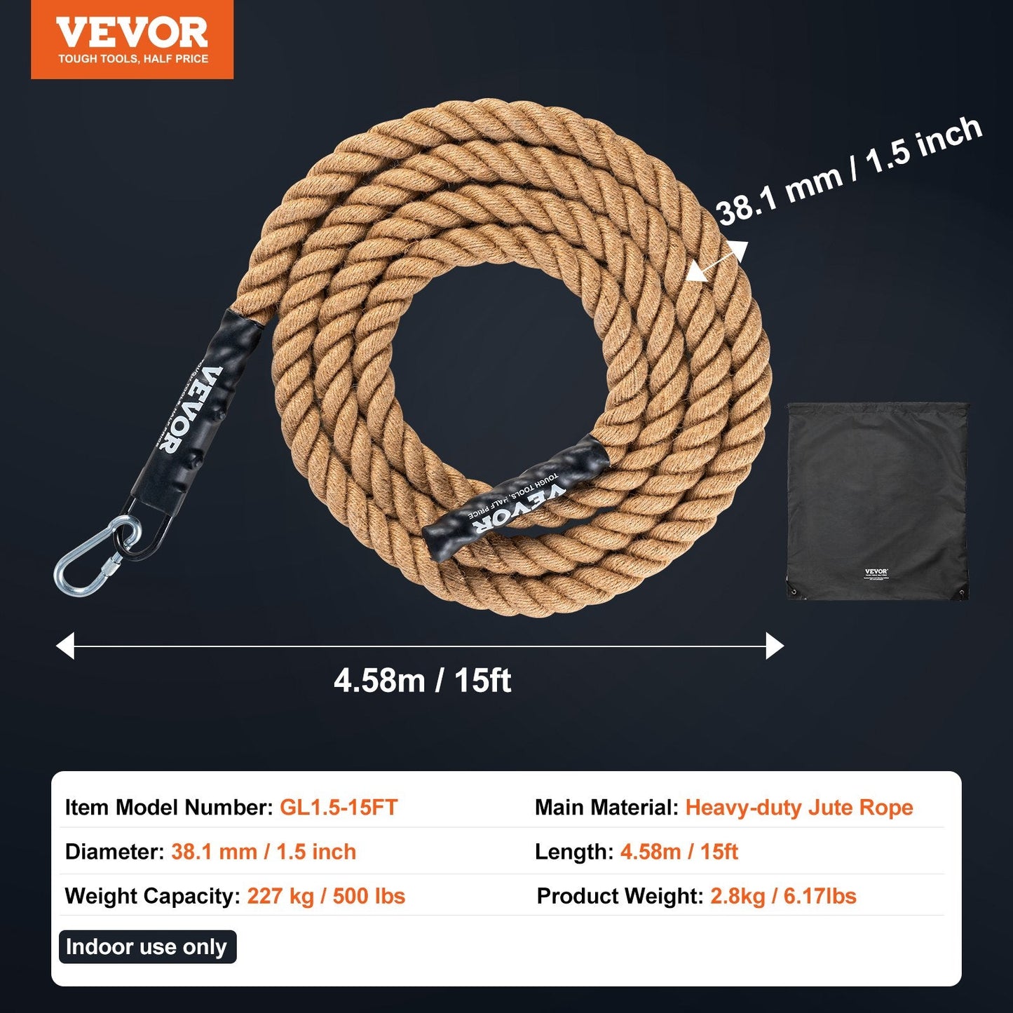 Durable 4.6m Jute Climbing Rope for Strength Training and Home Fitness