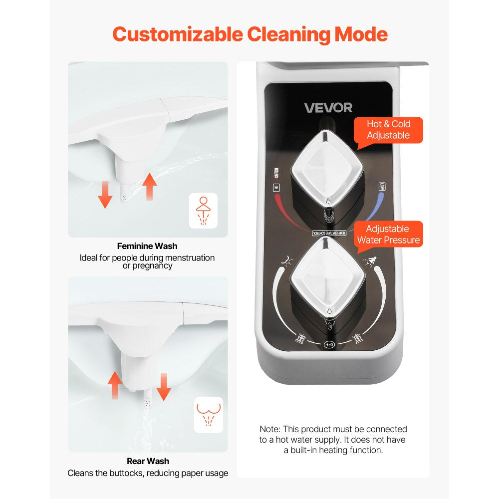 VEVOR Bidet Attachment for Toilet Hot and Cold Dual Nozzles Adjustable Pressure