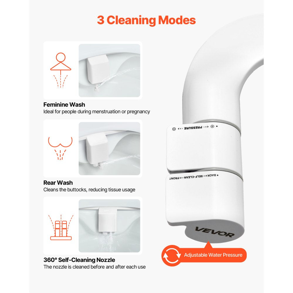 VEVOR Bidet Attachment for Toilet Self-Cleaning Dual Nozzles Adjustable Pressure