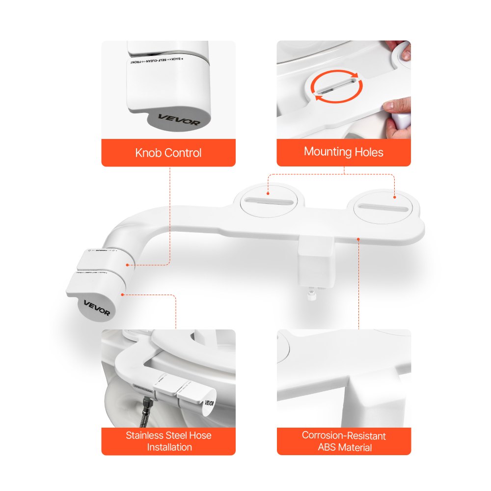 VEVOR Bidet Attachment for Toilet Self-Cleaning Dual Nozzles Adjustable Pressure