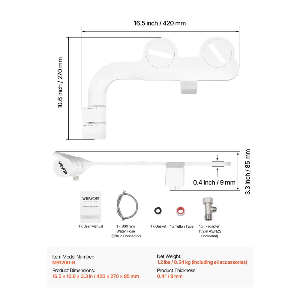 VEVOR Bidet Attachment for Toilet Self-Cleaning Dual Nozzles Adjustable Pressure