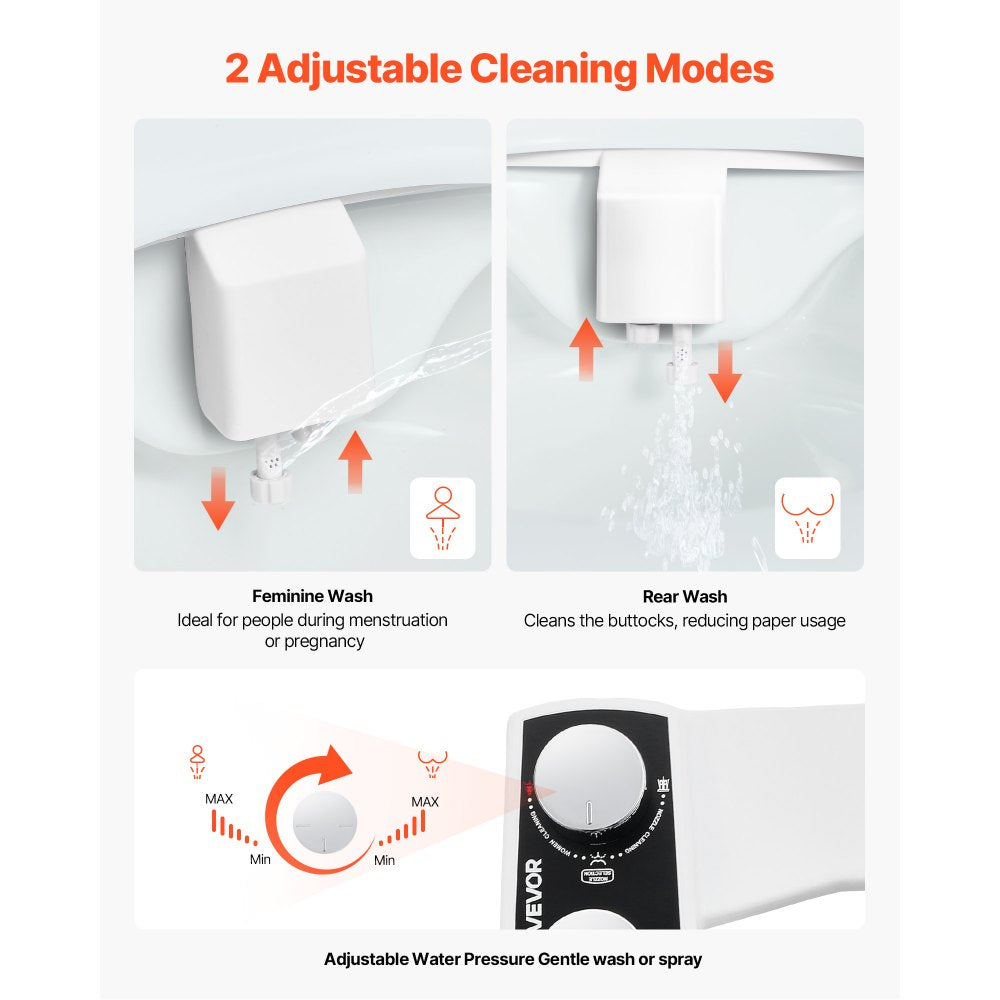 VEVOR Bidet Attachment for Toilet Non-Electric Dual Nozzles Adjustable Pressure