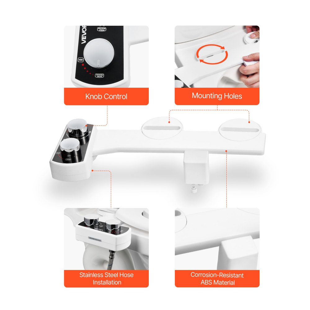 VEVOR Bidet Attachment for Toilet Non-Electric Dual Nozzles Adjustable Pressure