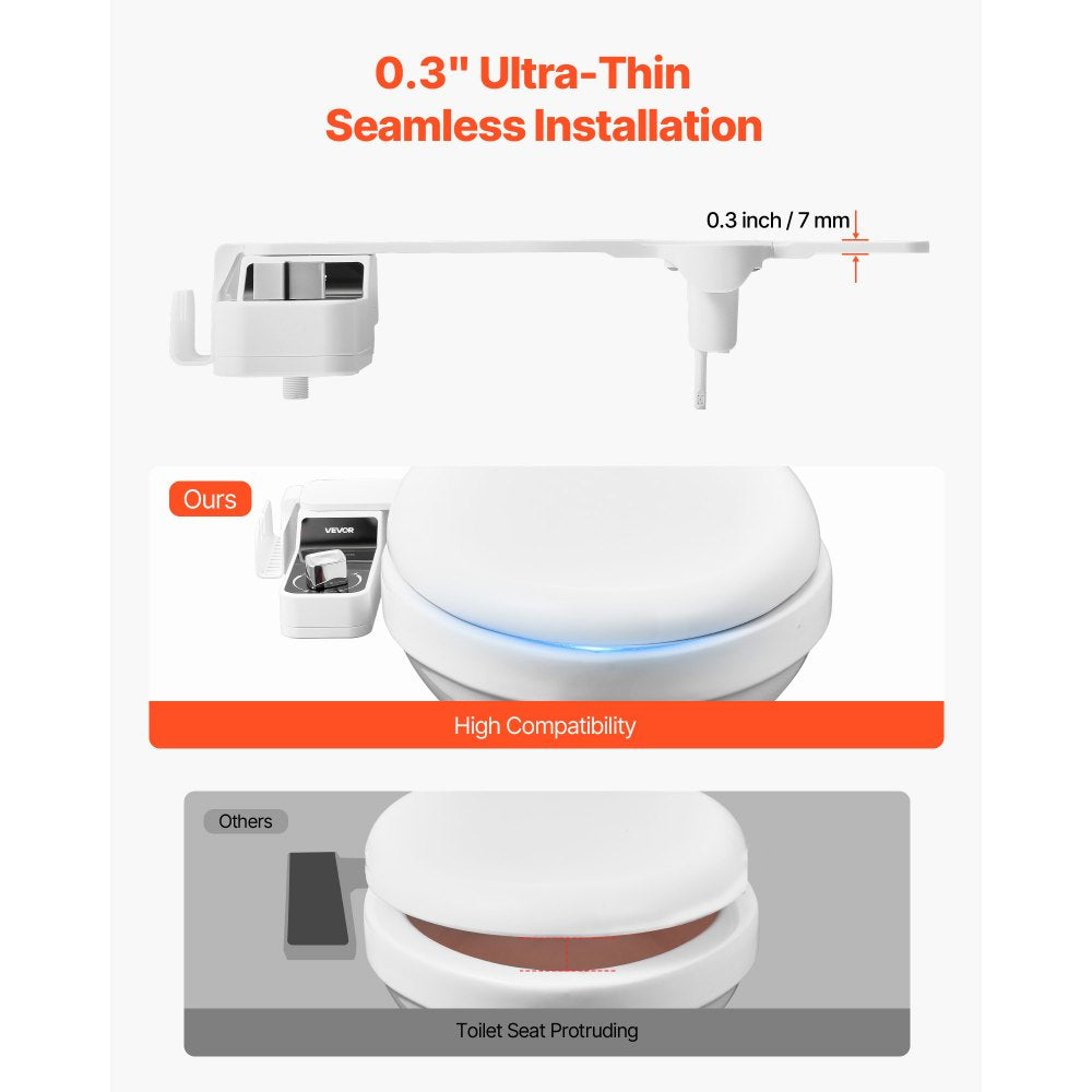 VEVOR Bidet Attachment for Toilet 0.3" Thin Dual Nozzles Adjustable Pressure
