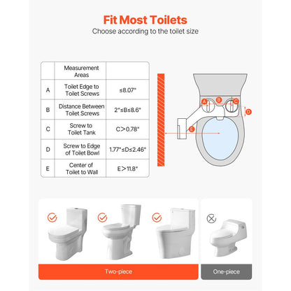 VEVOR Bidet Attachment for Toilet 0.3" Thin Dual Nozzles Adjustable Pressure