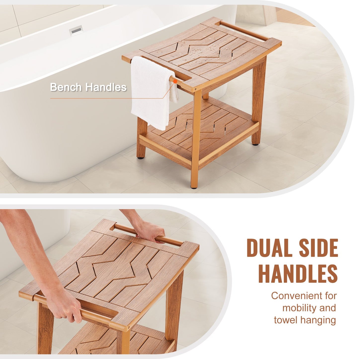 VEVOR Poly Lumber Shower Bench 530x 355x 470 mm Shower Stool Chair for Bathroom