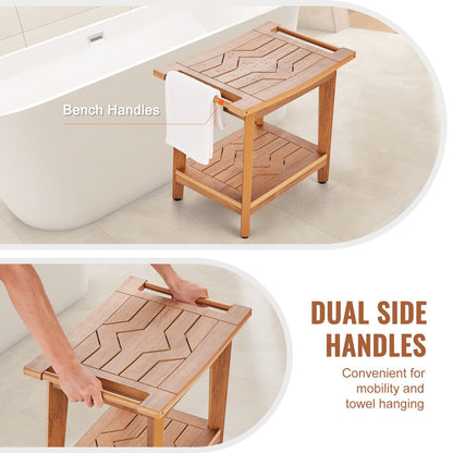 Poly Lumber Bathroom Shower Bench with Storage, 530 x 355 x 470 mm, Teak Color