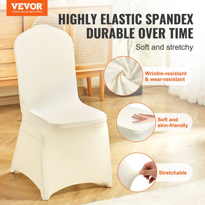 Ivory White Stretch Spandex Chair Covers, Universal Fit for Events (100PCS)
