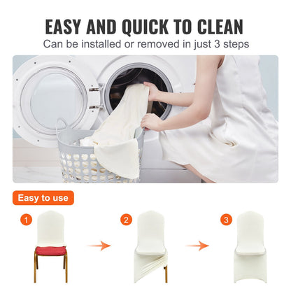 Ivory White Stretch Spandex Chair Covers, Universal Fit for Events (100PCS)