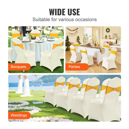 Ivory White Stretch Spandex Chair Covers, Universal Fit for Events (100PCS)