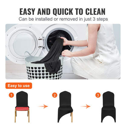 50 Black Stretch Chair Covers for Weddings and Events, Polyester Spandex
