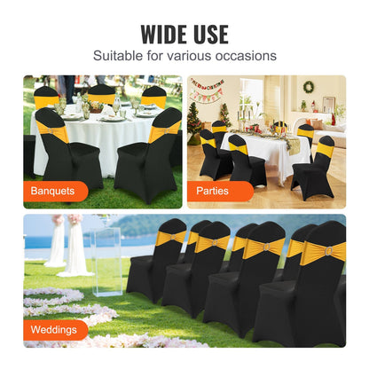 50 Black Stretch Chair Covers for Weddings and Events, Polyester Spandex