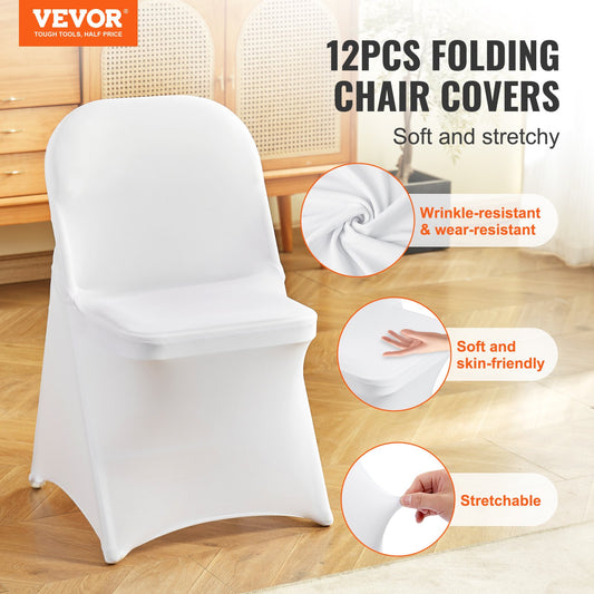 VEVOR White Stretch Spandex Chair Covers - 12 PCS, Folding Kitchen Chairs Cover,