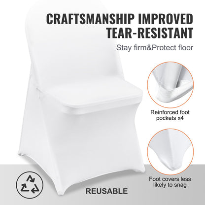 VEVOR White Stretch Spandex Chair Covers - 12 PCS, Folding Kitchen Chairs Cover,