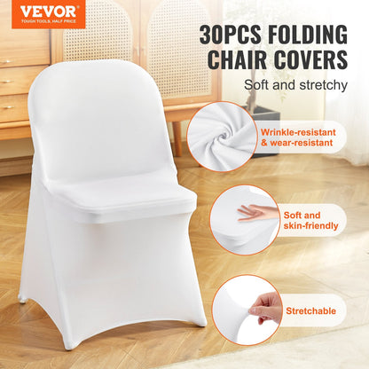 White Spandex Chair Slipcovers, 30-Pack for Events, 0.12 kg Each, Fits 0.4x0.5x0.8m