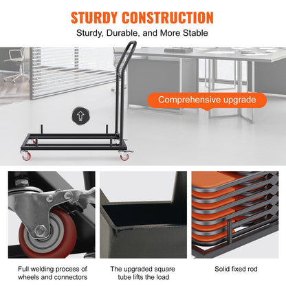 Heavy Duty Folding Chair Cart with Flexible Casters, Holds 12 Chairs, 110 kg Capacity