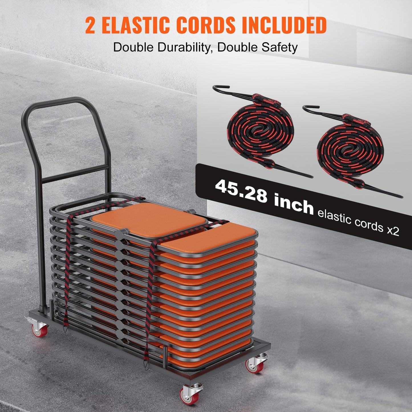 Heavy Duty Folding Chair Cart with Flexible Casters, Holds 12 Chairs, 110 kg Capacity