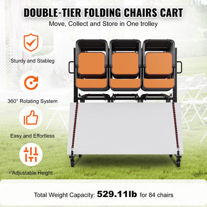 Heavy Duty Mobile Chair Cart for 84 Chairs - Double Tier, Matte Black