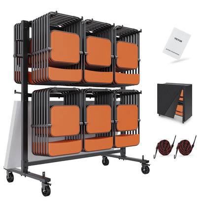Heavy Duty Mobile Chair Cart for 84 Chairs - Double Tier, Matte Black