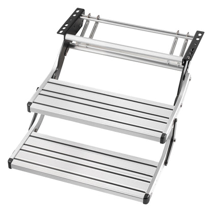 RV Steps, 2-Step, 200 kg Load Capacity, Manual Retractable RV Stairs, Telescopic Folding Aluminum Alloy Camper Steps, Steel Frame Non-Slip Entry Stairs for Camper Van Motorhome Travel Trailer