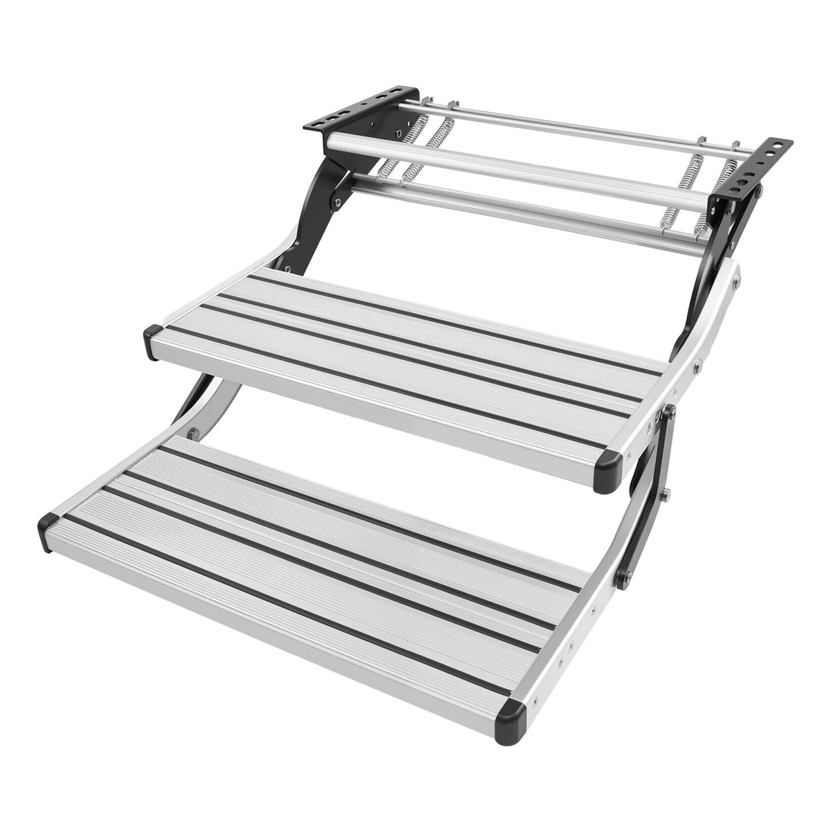 RV Steps, 2-Step, 200 kg Load Capacity, Manual Retractable RV Stairs, Telescopic Folding Aluminum Alloy Camper Steps, Steel Frame Non-Slip Entry Stairs for Camper Van Motorhome Travel Trailer