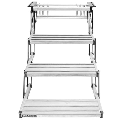 RV Steps, 3-Step, 200 kg Load Capacity, Manual Retractable RV Stairs, Telescopic Folding Aluminum Alloy Camper Steps, Steel Frame Non-Slip Entry Stairs for Camper Van Motorhome Travel Trailer