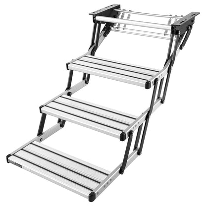 RV Steps, 3-Step, 200 kg Load Capacity, Manual Retractable RV Stairs, Telescopic Folding Aluminum Alloy Camper Steps, Steel Frame Non-Slip Entry Stairs for Camper Van Motorhome Travel Trailer