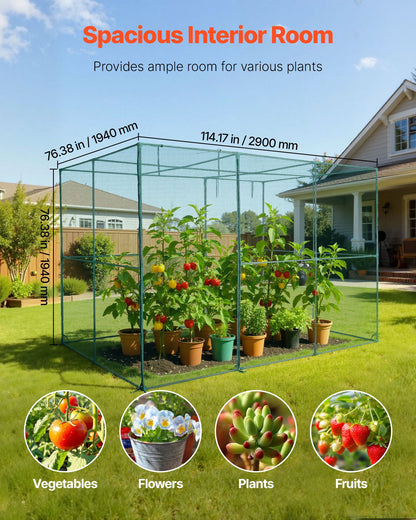 Crop Cage, 2.9 x 1.94 x 1.94 m Plant Protection Tent with Zippered Door, Wind-Resistant Tall Crop Cage, Easy to Install, Outdoor Raised Bed Cover, Tomato Plant Netting for Garden Patio Lawn
