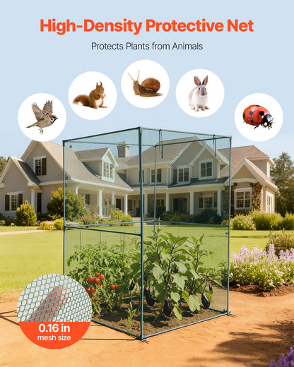 Crop Cage, 1.2 x 1.2 x 1.8 m Plant Protection Tent with Zippered Door, Wind-Resistant Tall Crop Cage, Easy to Install, Outdoor Raised Bed Cover, Tomato Plant Netting for Garden Patio Lawn