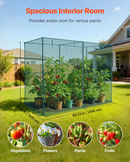 Crop Cage, 2.39 x 1.2 x 1.8 m Plant Protection Tent with Zippered Door, Wind-Resistant Tall Crop Cage, Easy to Install, Outdoor Raised Bed Cover, Tomato Plant Netting for Garden Patio Lawn