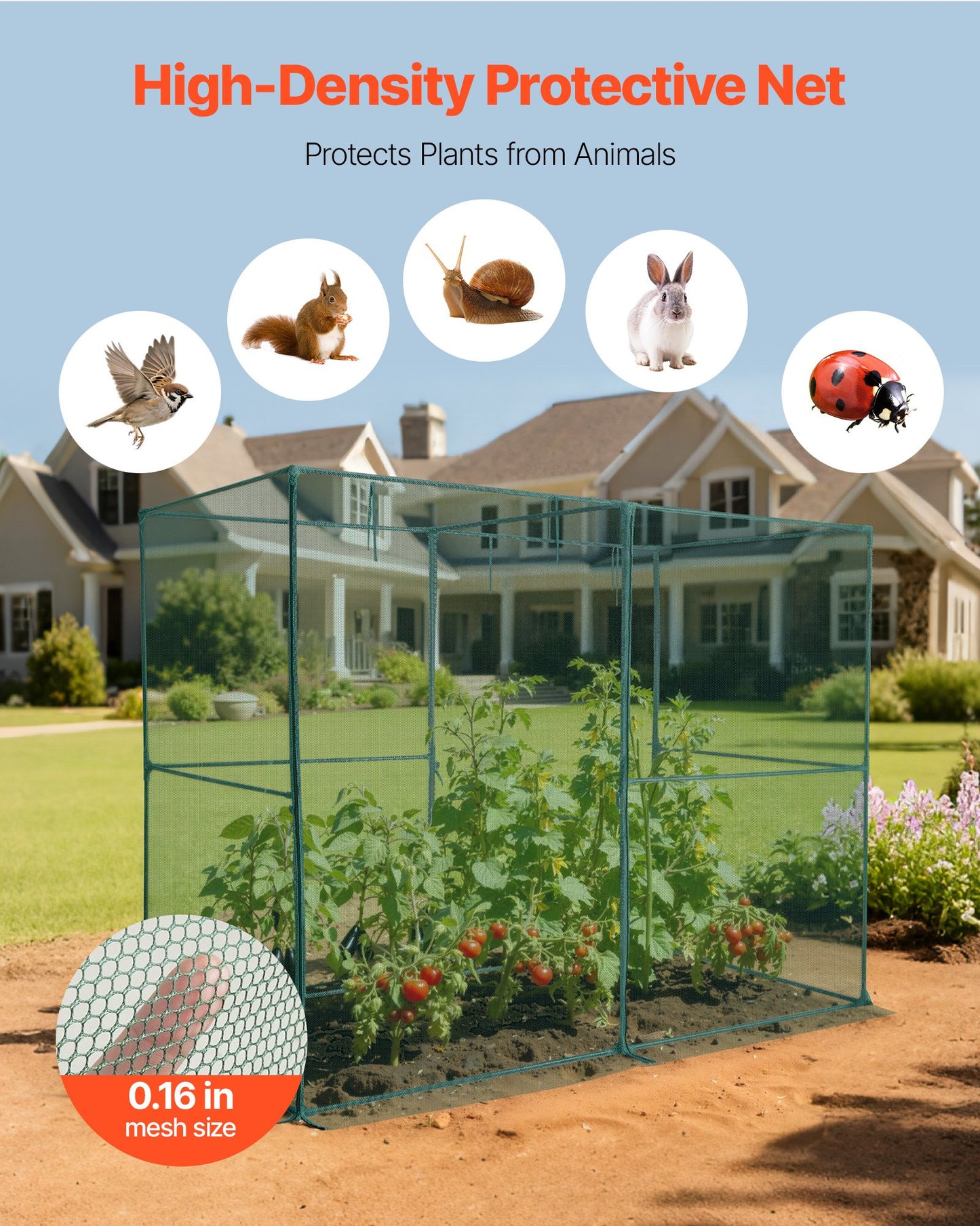 Crop Cage, 2.39 x 1.2 x 1.8 m Plant Protection Tent with Zippered Door, Wind-Resistant Tall Crop Cage, Easy to Install, Outdoor Raised Bed Cover, Tomato Plant Netting for Garden Patio Lawn