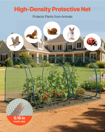 Crop Cage, 2.48 x 1.2 x 1.2 m Plant Protection Tent with Zippered Door, Wind-Resistant Tall Crop Cage, Easy to Install, Outdoor Raised Bed Cover with Frame, Plant Netting for Garden Patio Lawn
