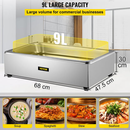 Stainless Steel Bain Marie Buffet Steamer with 1 Pan, 400W, 7.5 kg, 9L Capacity