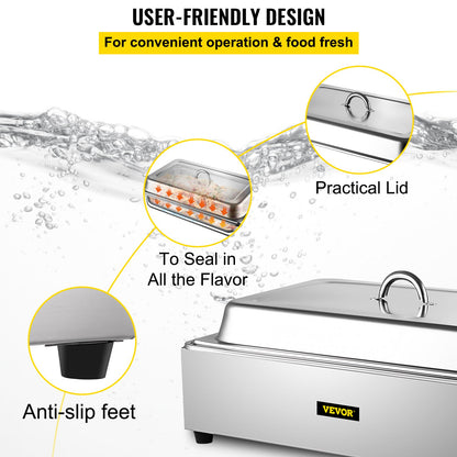 VEVOR Bain Marie Buffet Steamer Commercial Food Warmer 1Pan 400W Stainless Steel