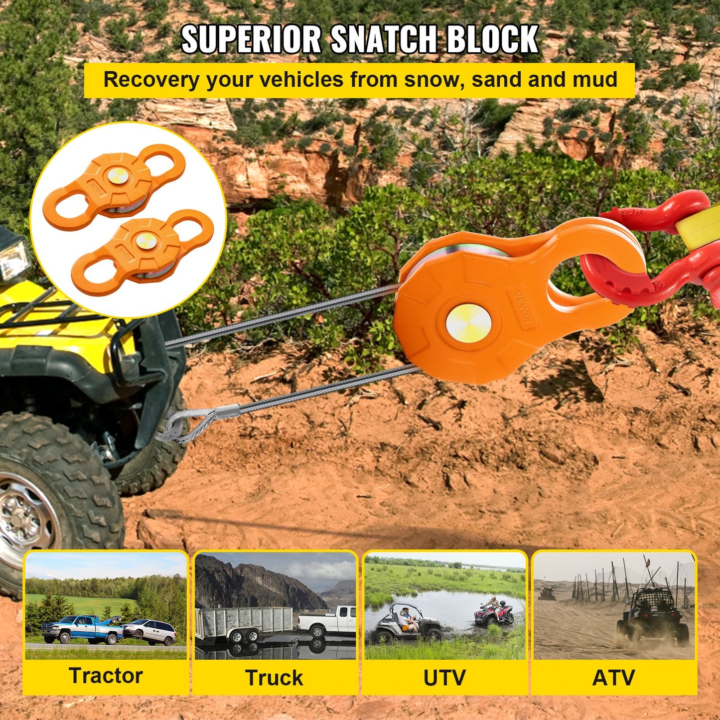 VEVOR Snatch Block, 11T/25,000 LBS Working Load Limit, Heavy Duty Winch Pulley for